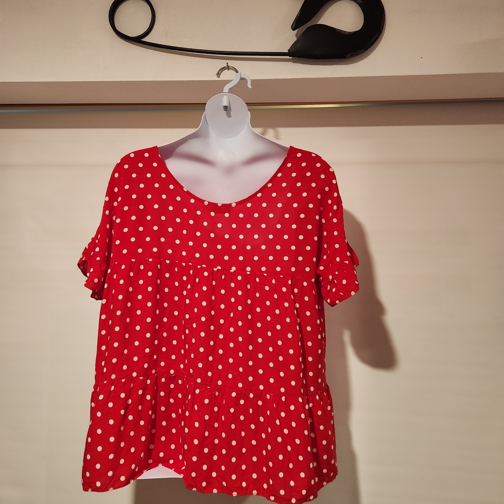MISSLOOK Red and White Polka Dot Blouse